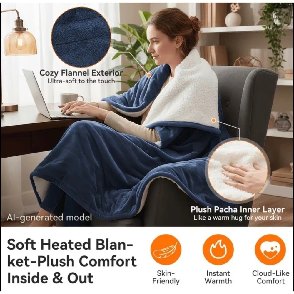 Heated Electric Blanket Throw 9 Heat Settings Auto Off 350gsm Plush Flannel Gray